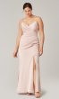 V-Neck Long Ruched Stretch Satin Bridesmaid Dress KL-200190