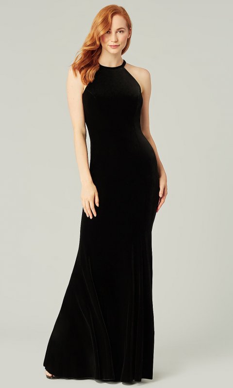 High-Neck Long Velvet Bridesmaid Dress by KL-200209