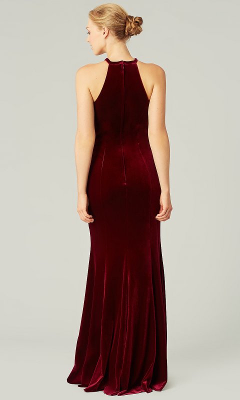 Ruby Red Long Velvet Bridesmaid Dress by KL-200209r