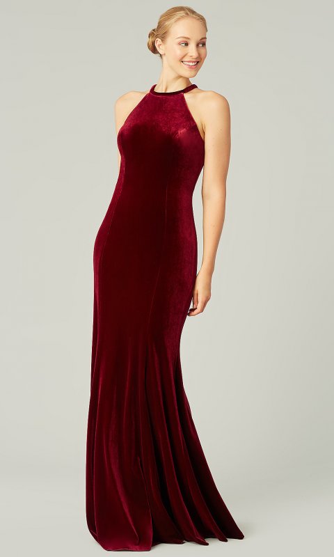 Ruby Red Long Velvet Bridesmaid Dress by KL-200209r