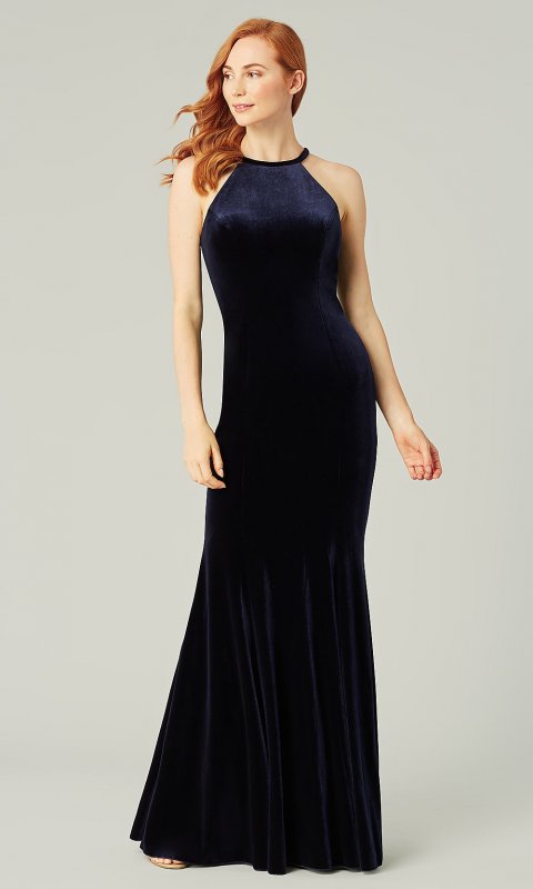 Sapphire Blue Long Velvet Bridesmaid Dress KL-200209s