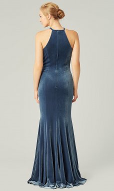 Long Topaz Blue Velvet Bridesmaid Dress by KL-200209t