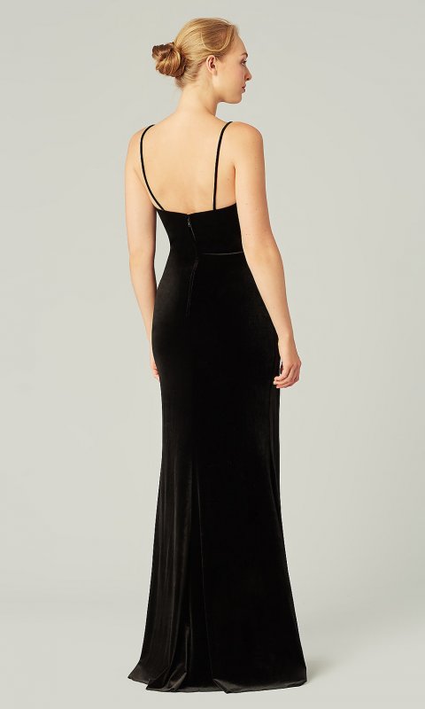 Long Black Onyx Velvet Bridesmaid Dress by KL-200211o