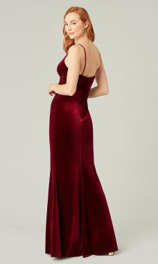 Long Velvet Ruby Red Bridesmaid Dress by KL-200211r