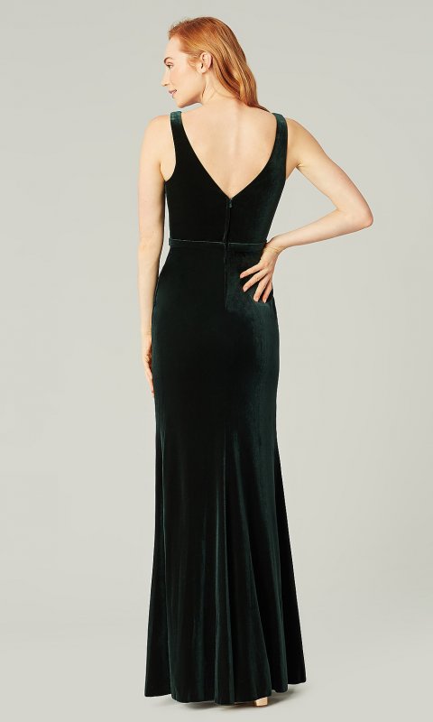 Long Velvet V-Neck Bridesmaid Dress with Bow KL-200212