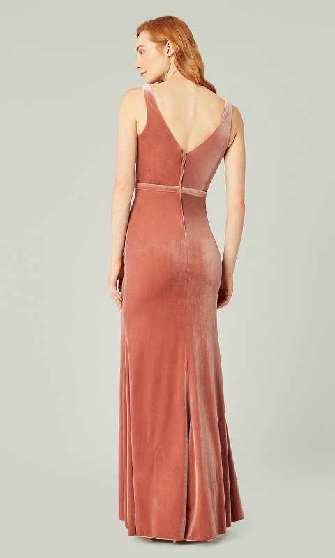 Pink Quartz Long Velvet Bridesmaid Dress by KL-200212q