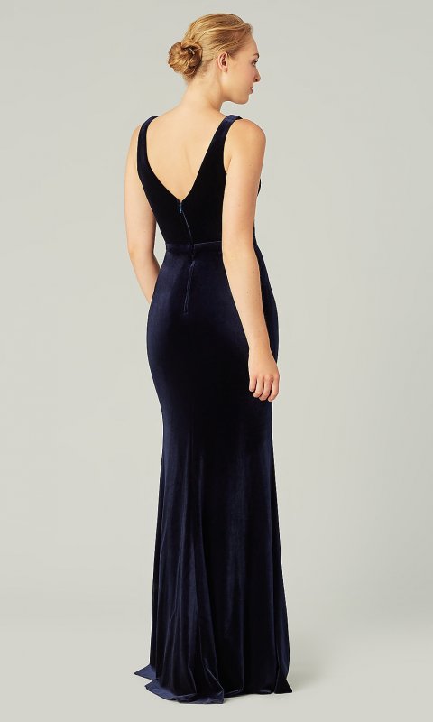 Velvet Sapphire Blue Long Bridesmaid Dress KL-200212s