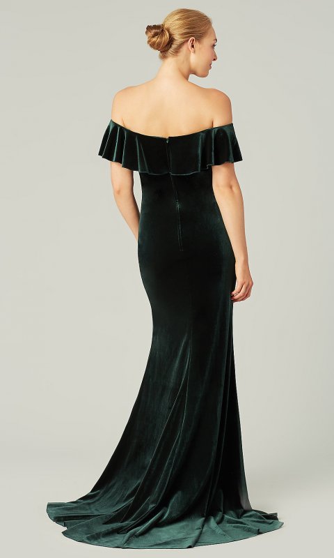 Off Shoulder Emerald Velvet Bridesmaid Dress KL-200213e