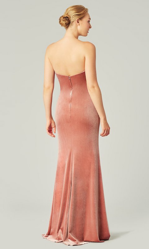 Strapless Long Velvet Bridesmaid Dress by KL-200214t