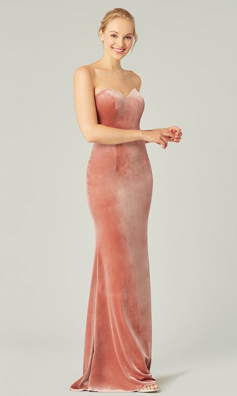 Strapless Long Velvet Bridesmaid Dress by KL-200214t