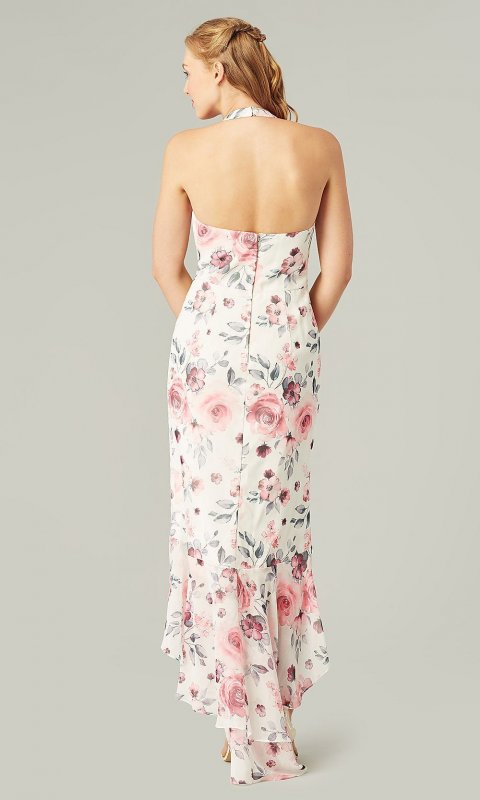 High-Low Floral-Print Ivory Bridesmaid Dress KL-200219