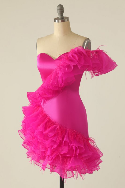 Fuchsia Sweetheart Short Homecoming Dress with Ruffles E202283490