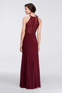 Long Halter Lace Dress with Illusion Cutout 21434