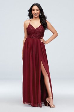 Glitter Lace Bodice Stretch Gown with Back Cutouts 3930ZT3D