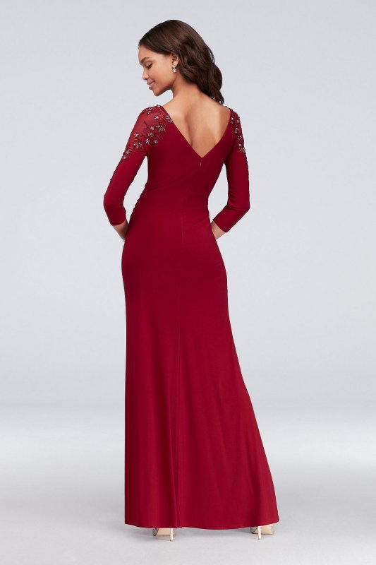 3/4-Sleeve Boatneck Sheath Gown with Sequins 59750D