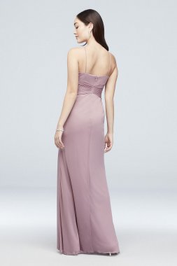 Y-Neck Mesh Bridesmaid Dress with Pleated Waist AP2E204566