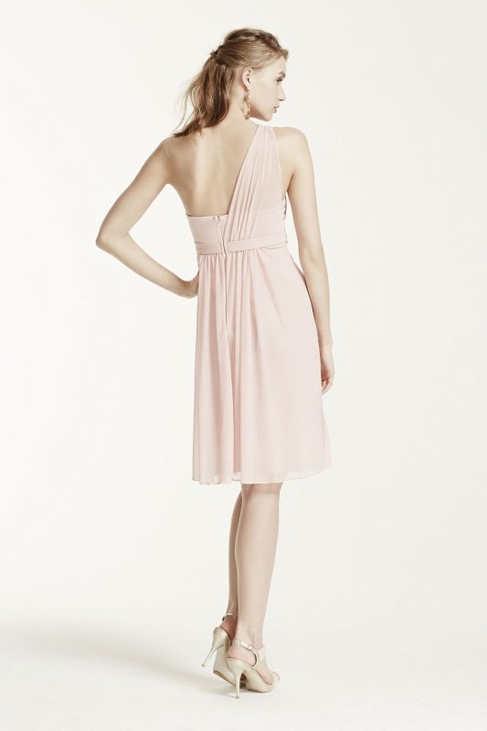 One Shoulder Short Dress with Illusion Neck F15607