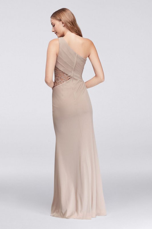 One-Shoulder Mesh Bridesmaid Dress with Lace Inset F19419