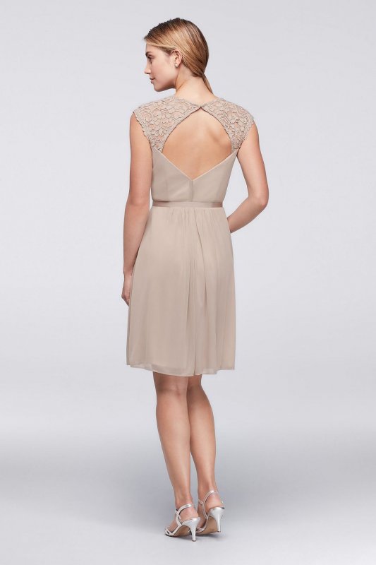 Keyhole Back Mesh Dress with Lace Sleeves F19442