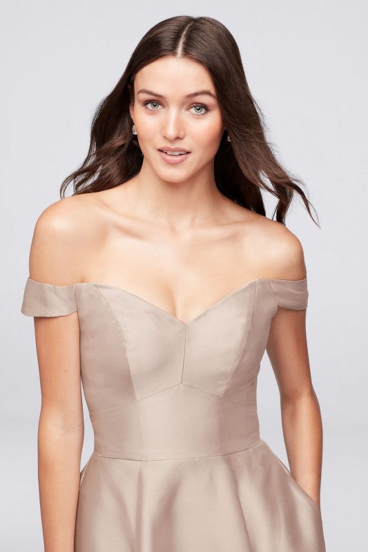 Off-the-Shoulder Tea-Length Bridesmaid Dress F19743