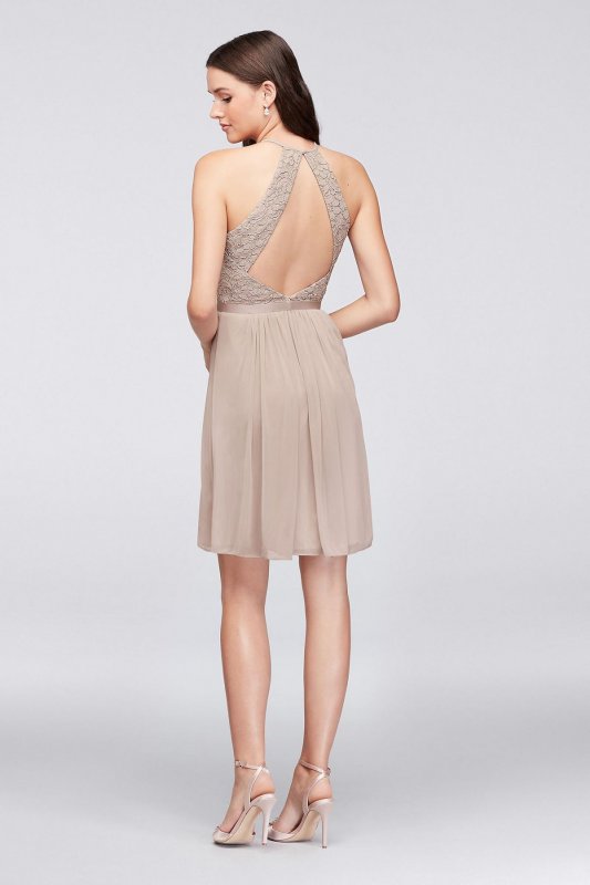 Open-Back Lace and Mesh Short Bridesmaid Dress F19752