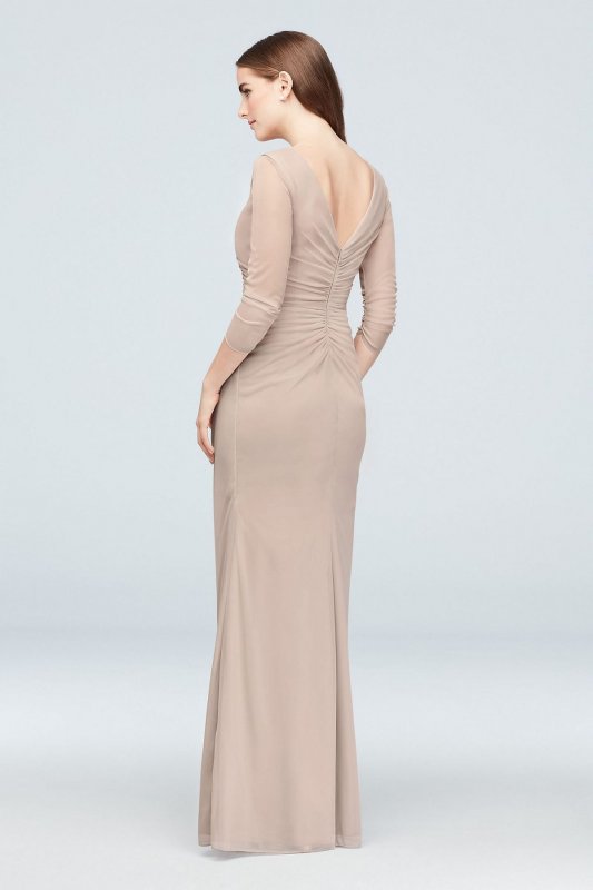 Ruched Mesh 3/4-Sleeve Bridesmaid Dress F19945