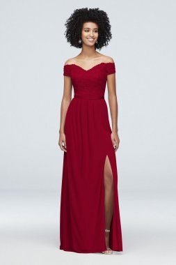 Off-the-Shoulder Lace and Mesh Bridesmaid Dress F19950