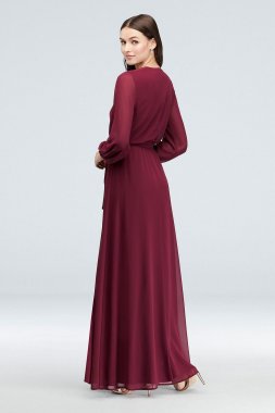 Long Sleeve Chiffon Faux-Wrap Dress W60041