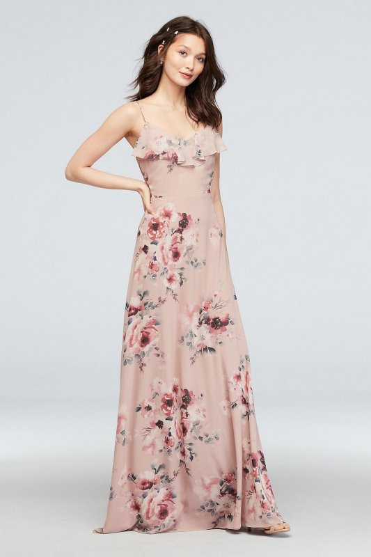 Chiffon Floral Print Dress with Spaghetti Straps W60092