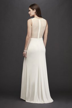 Jersey Sheath High-Neck Wedding Dress with Beading 12332D