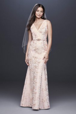 V-Neck Jacquard Mermaid Gown with Beaded Waist 184659DB