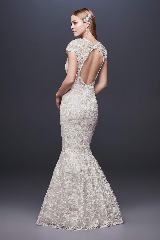 High-Neck Metallic Lace Mermaid Wedding Dress 261032