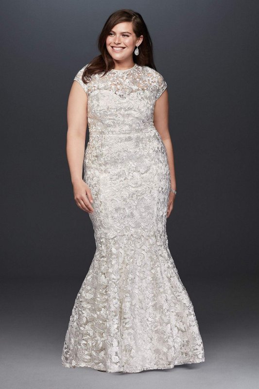 High-Neck Metallic Lace Mermaid Wedding Dress 261032W