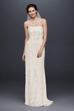 Extra Length Beaded Lace Gown with Empire Waist 4XLS8551