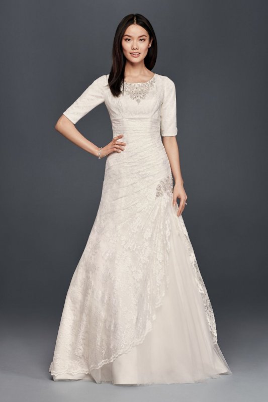 Scoop Neck Beaded Wedding Dress with 3/4 Sleeves Collection 4XLSLYP3344