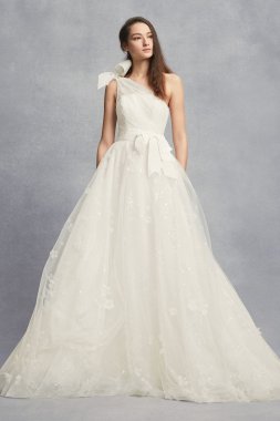 Layered Tulle One-Shoulder A-Line Wedding Dress 7VW351432