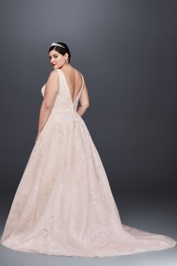 Appliqued Tulle-Over-Lace Plus Size Wedding Dress 8CWG792