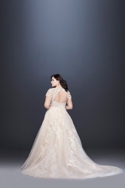 Cap Sleeve Lace Illusion Plus Size Wedding Dress 8CWG833