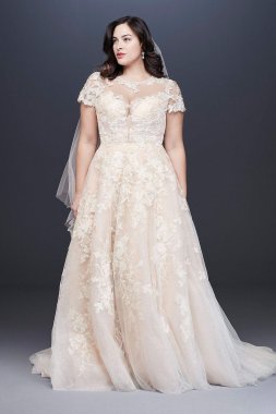 Cap Sleeve Lace Illusion Plus Size Wedding Dress 8CWG833