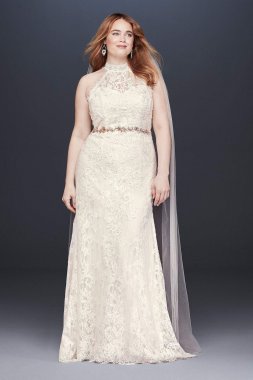 Lace High-Neck Halter Plus Size Wedding Dress 8MS251192