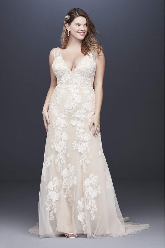 Deep V Plus Size Wedding Gown with Floral Applique 8MS251200