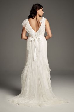 Embroidered V-Neck Wedding Dress with Tulle Skirt CWG888