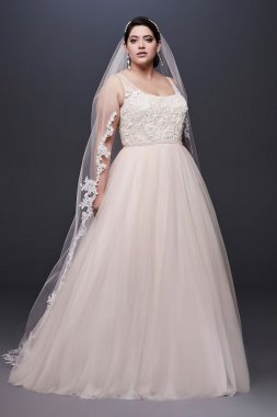 Lace and Tulle Plus Size Wedding Dress with Ribbon Collection 9NTWG3905