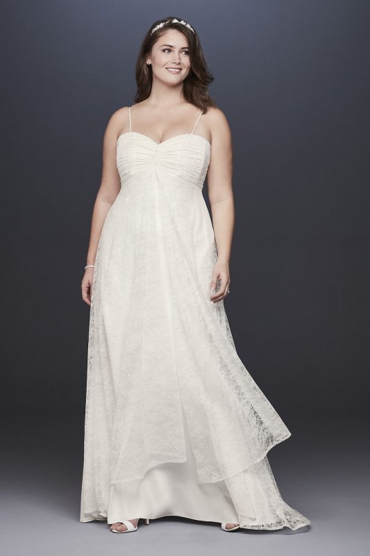 Pleated Plus Size Wedding Dress with Lace Overlay 9OP1357