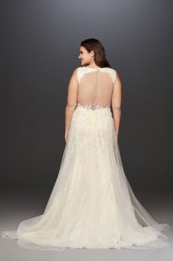 Tulle A-Line Plus Size Wedding Dress with V-Neck 9SWG722