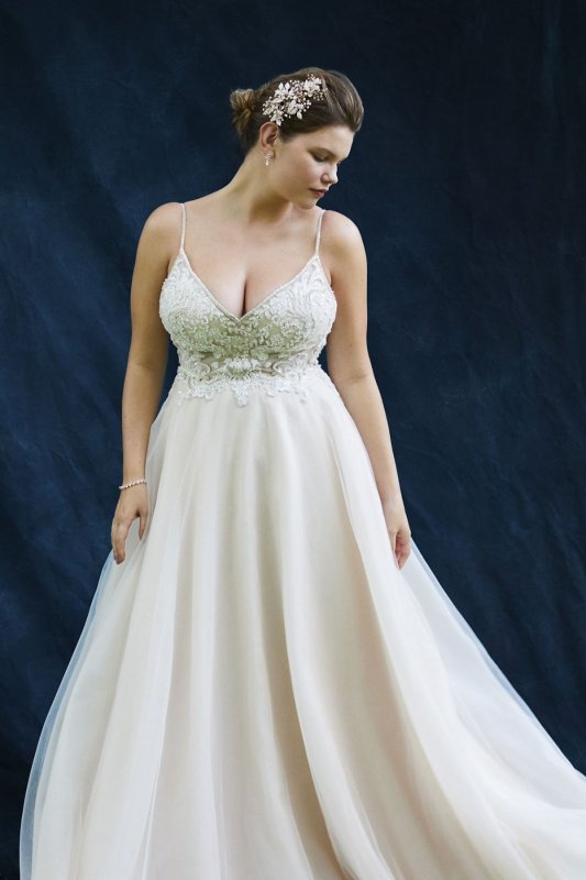 Sheer Beaded Organza Plus Size Wedding Dress 9SWG784