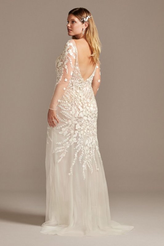 Floral Illusion Plus Size Bodysuit Wedding Dress 9SWG851