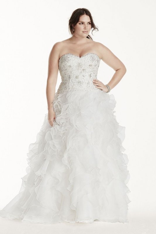 Jewel Organza Plus Size Wedding Dress with Ruffles Jewel 9WG3752