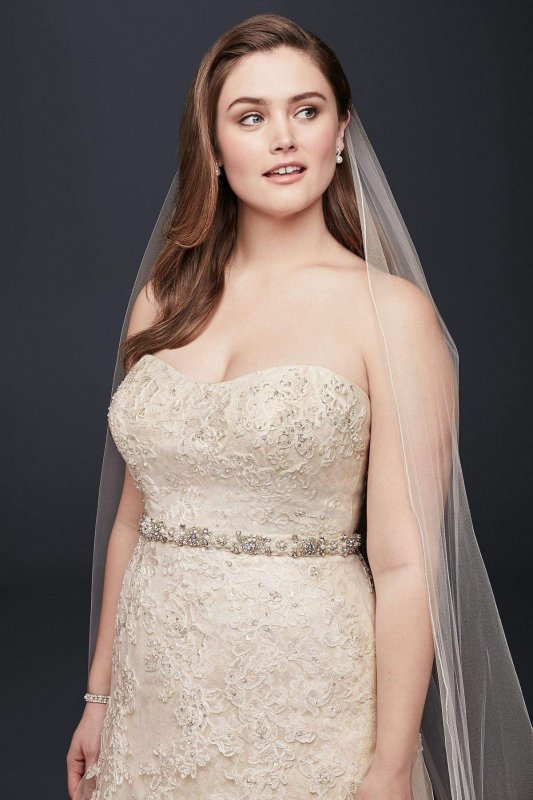 Lace A-Line Beaded Plus Size Wedding Dress Jewel 9WG3755