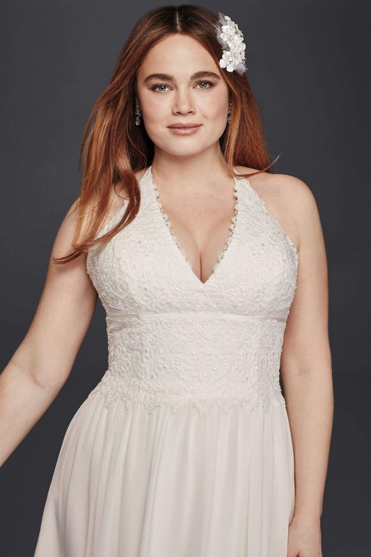 Plus Size Lace Sheath Halter Wedding Dress 9WG3819